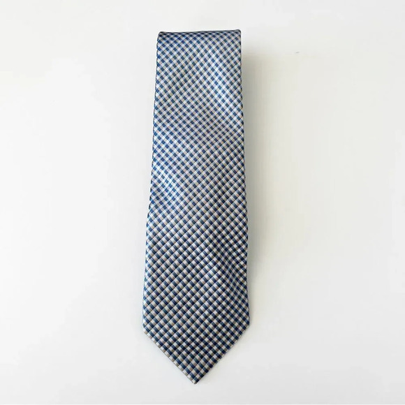 Michael Michael Kors Blue Silk Tie Gingham Print Men’s Work Wear Professional - Picture 2 of 7